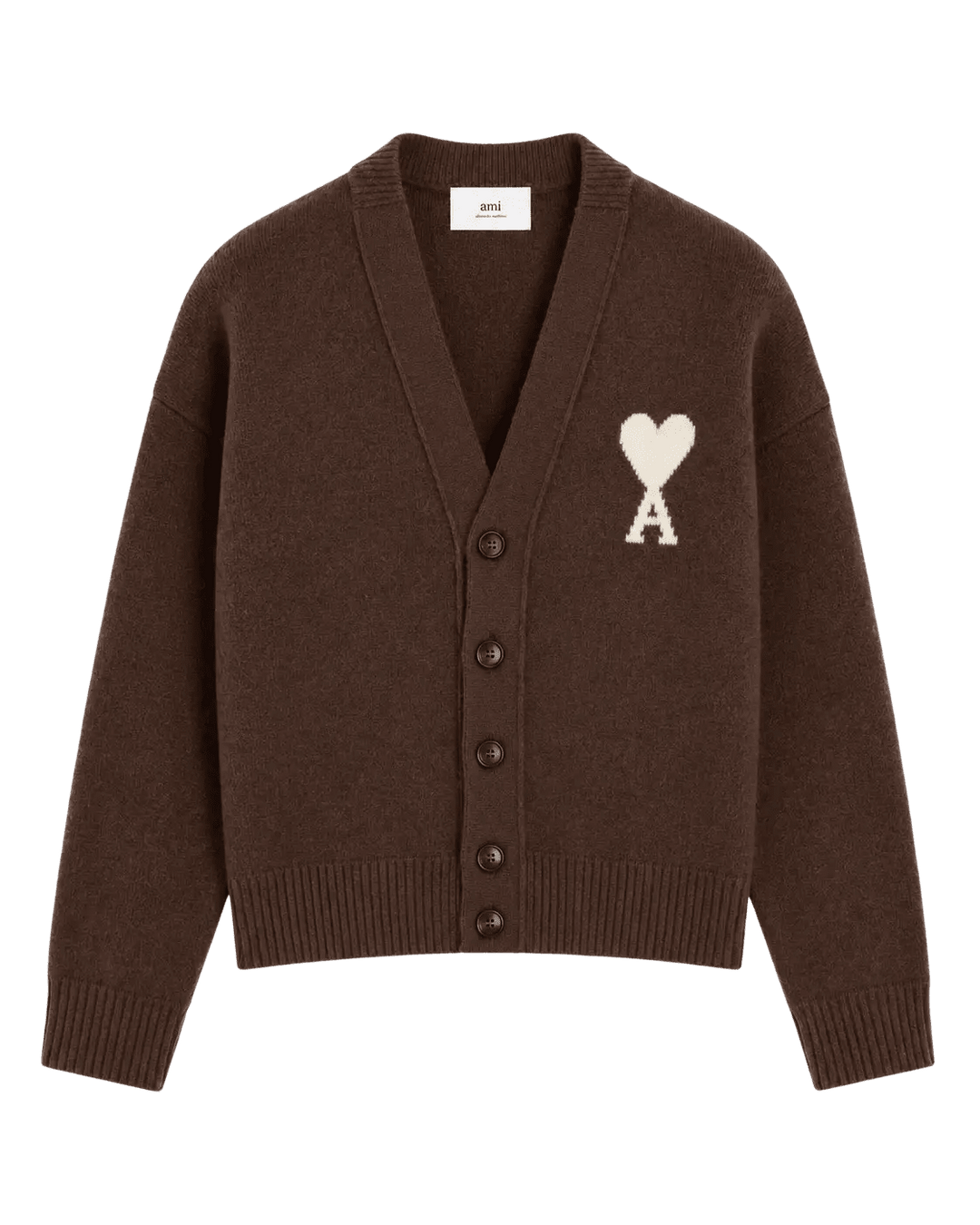 AMI PARIS - Cardigan Ami de Cœur en alpaga Marron chocolat / Écru - Lothaire