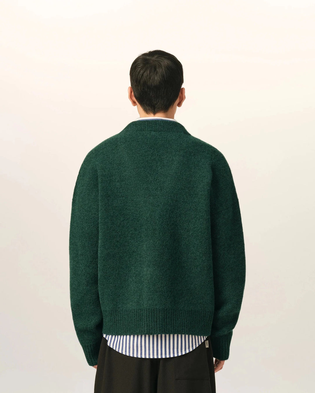 AMI PARIS - Cardigan Ami de Cœur en alpaga Vert bouteille / Écru - Lothaire