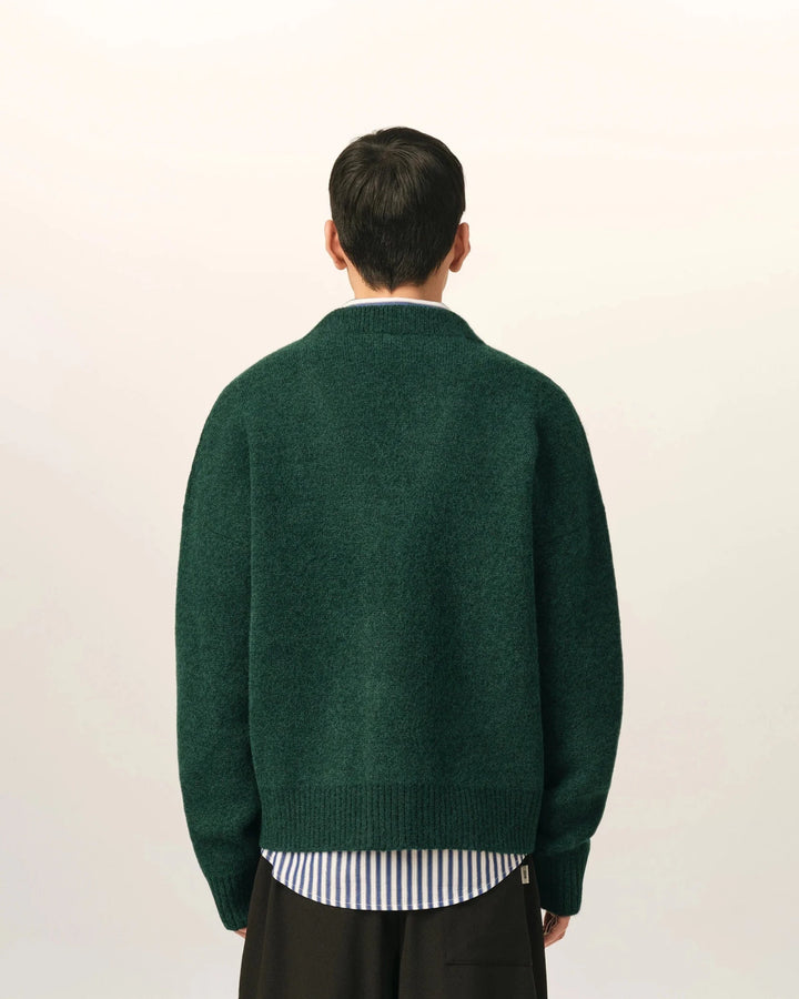 AMI PARIS - Cardigan Ami de Cœur en alpaga Vert bouteille / Écru - Lothaire