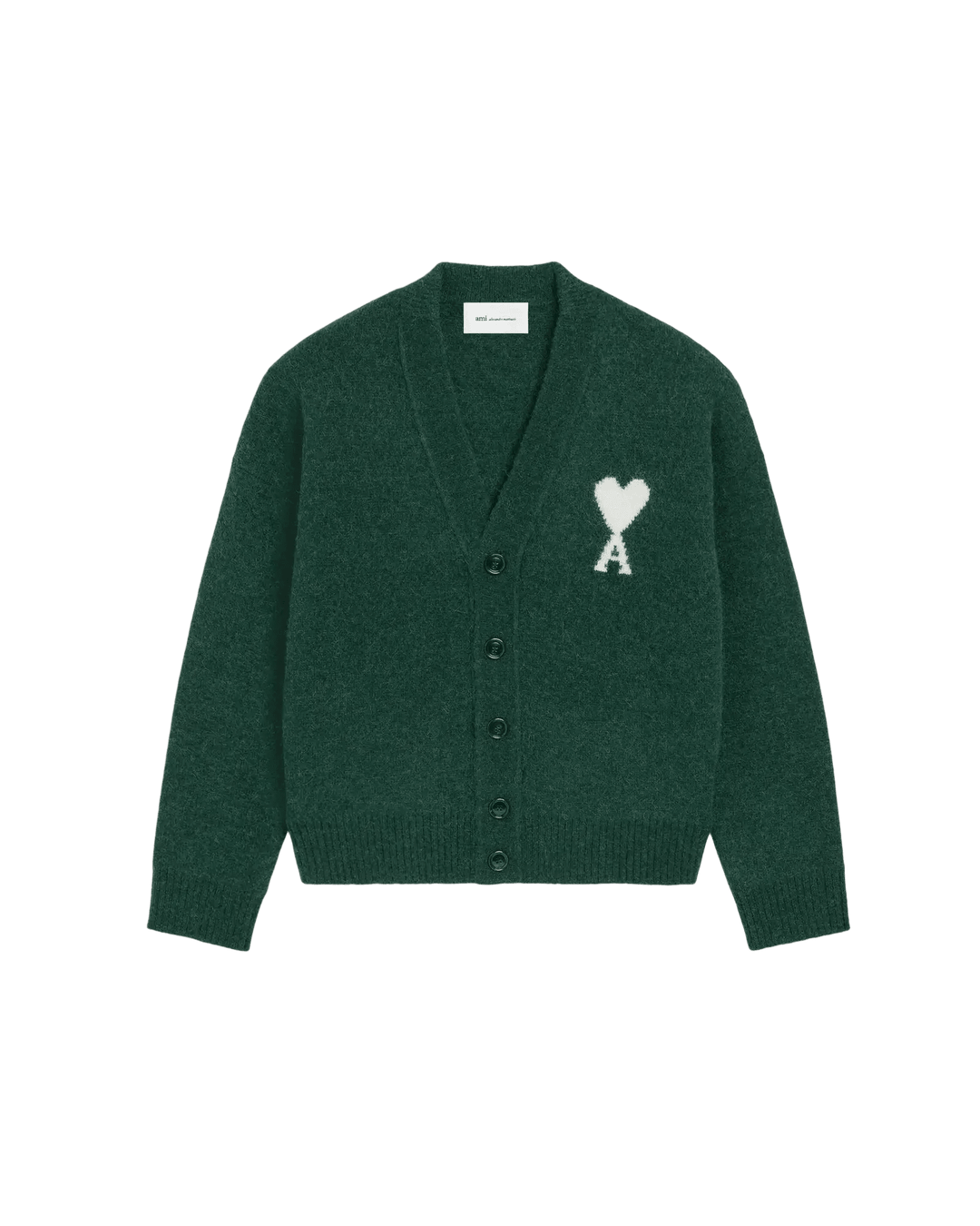 AMI PARIS - Cardigan Ami de Cœur en alpaga Vert bouteille / Écru - Lothaire