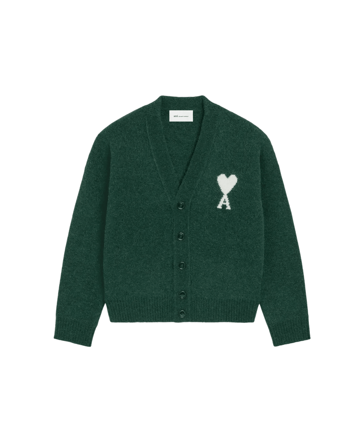AMI PARIS - Cardigan Ami de Cœur en alpaga Vert bouteille / Écru - Lothaire