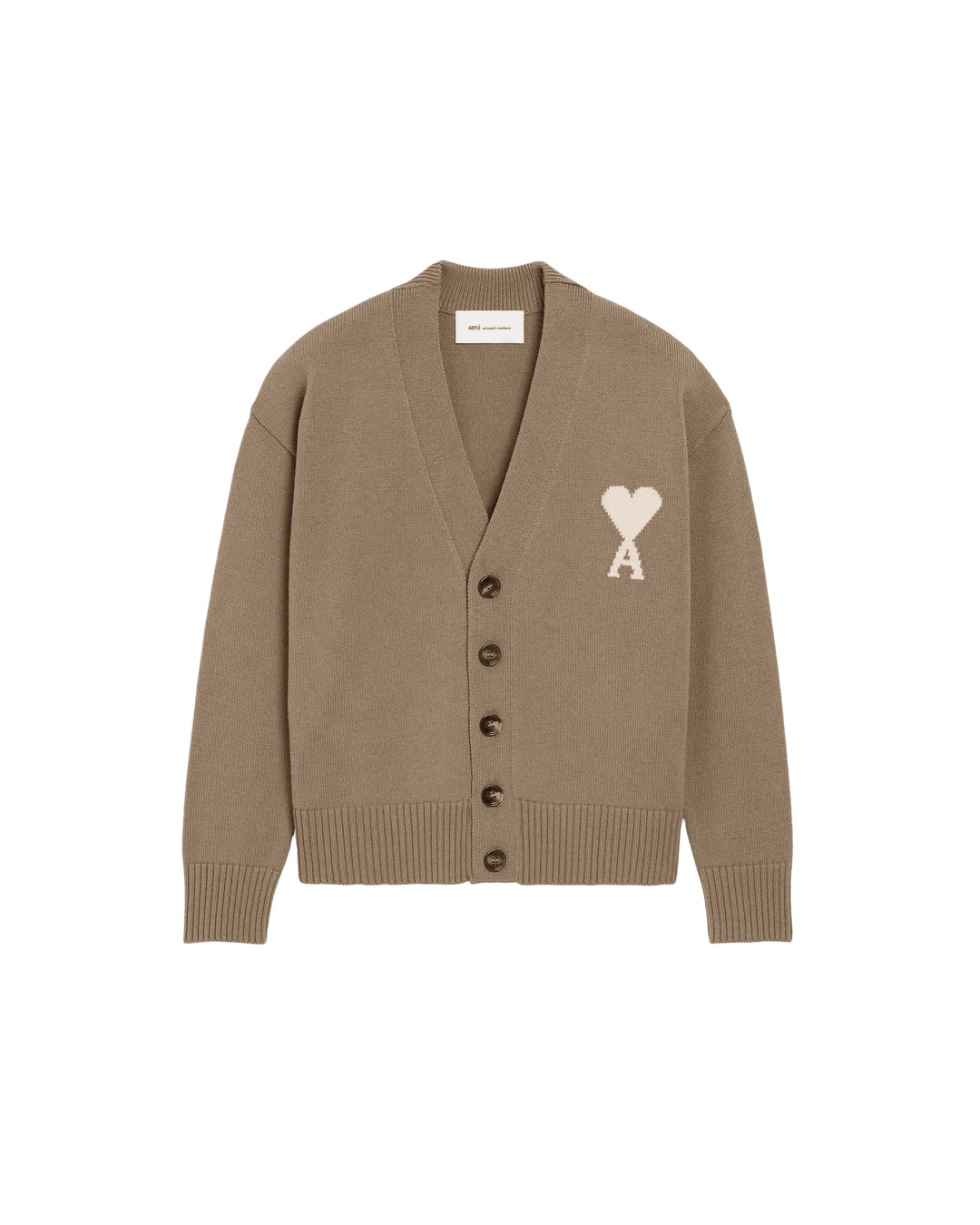AMI PARIS - Cardigan Ami de Cœur en Laine Beige Taupe / Écru - Lothaire