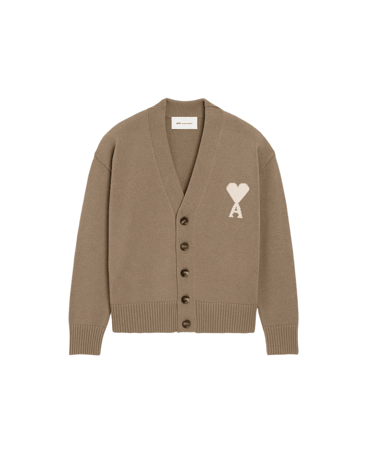 AMI PARIS - Cardigan Ami de Cœur en Laine Beige Taupe / Écru - Lothaire