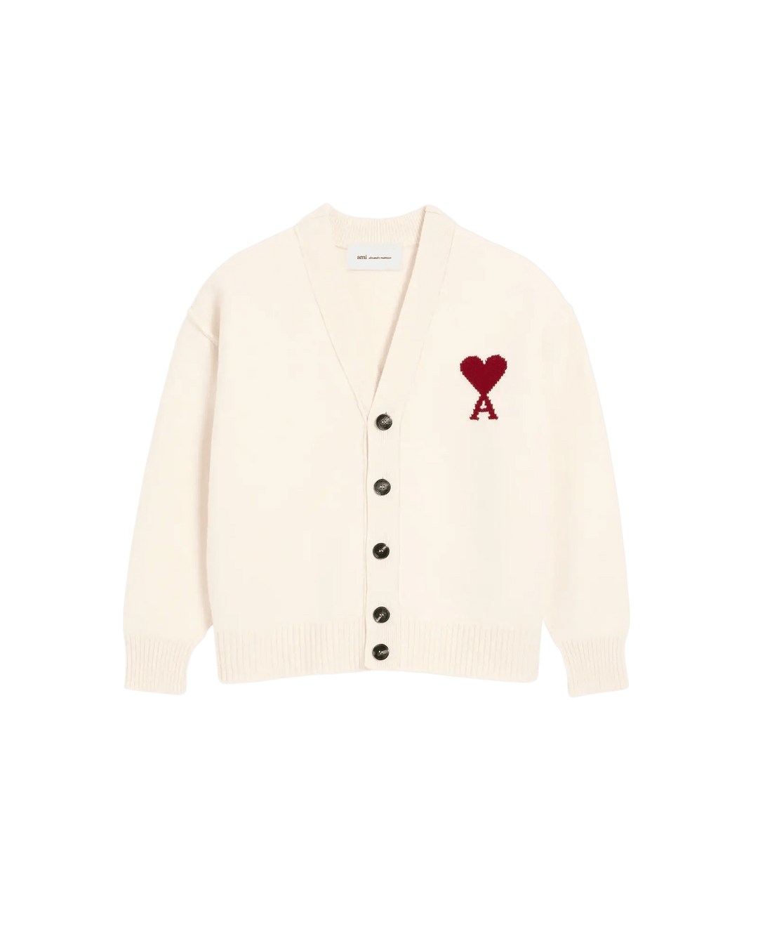 AMI PARIS - Cardigan Ami de Cœur en laine Écru / Rouge - Lothaire