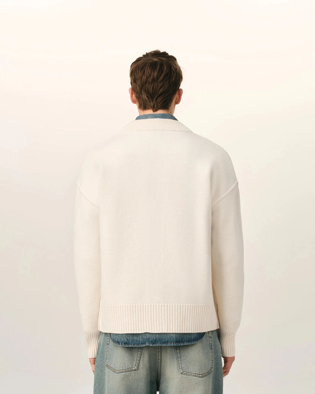 AMI PARIS - Cardigan Ami de Cœur en laine Écru / Rouge - Lothaire