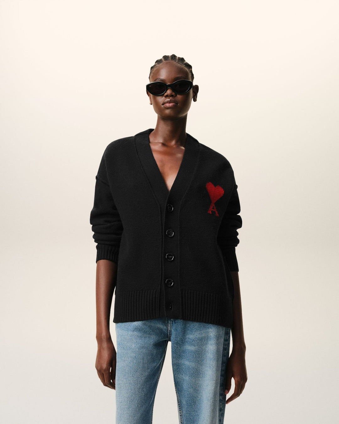 AMI PARIS – Cardigan en laine Ami de Cœur Noir / Rouge - Lothaire
