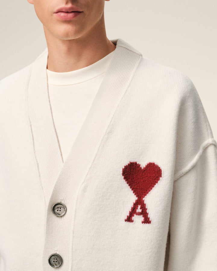 AMI PARIS - Cardigan in Felted Merino Wool Knit Blanc cassé - Lothaire