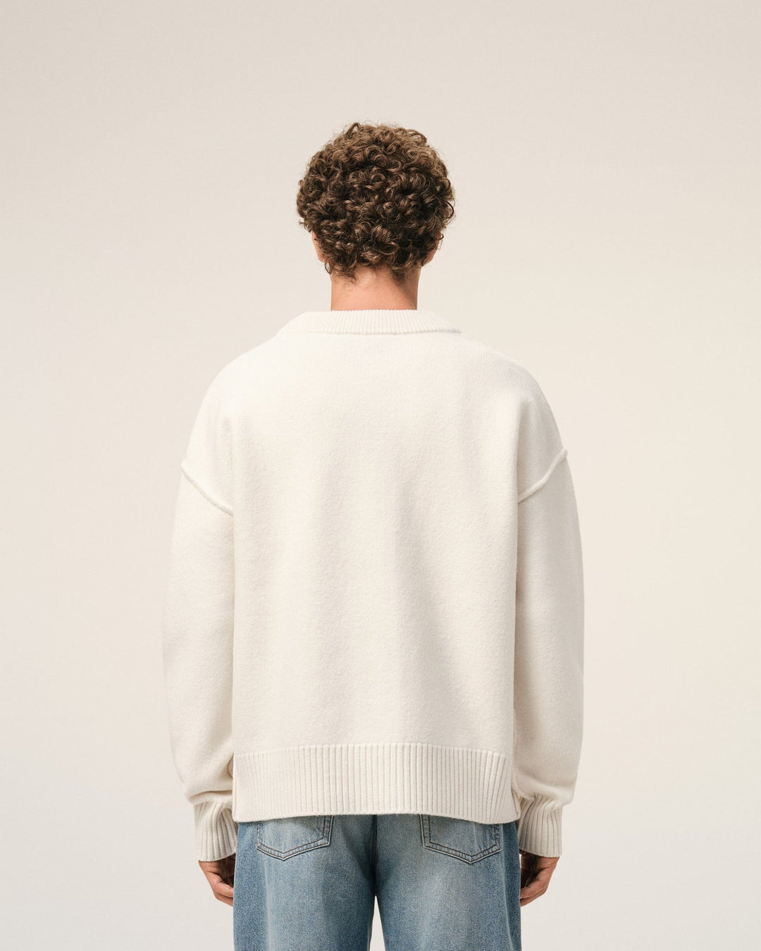 AMI PARIS - Cardigan in Felted Merino Wool Knit Blanc cassé - Lothaire