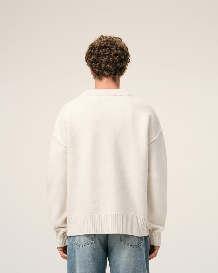 AMI PARIS - Cardigan in Felted Merino Wool Knit Blanc cassé - Lothaire