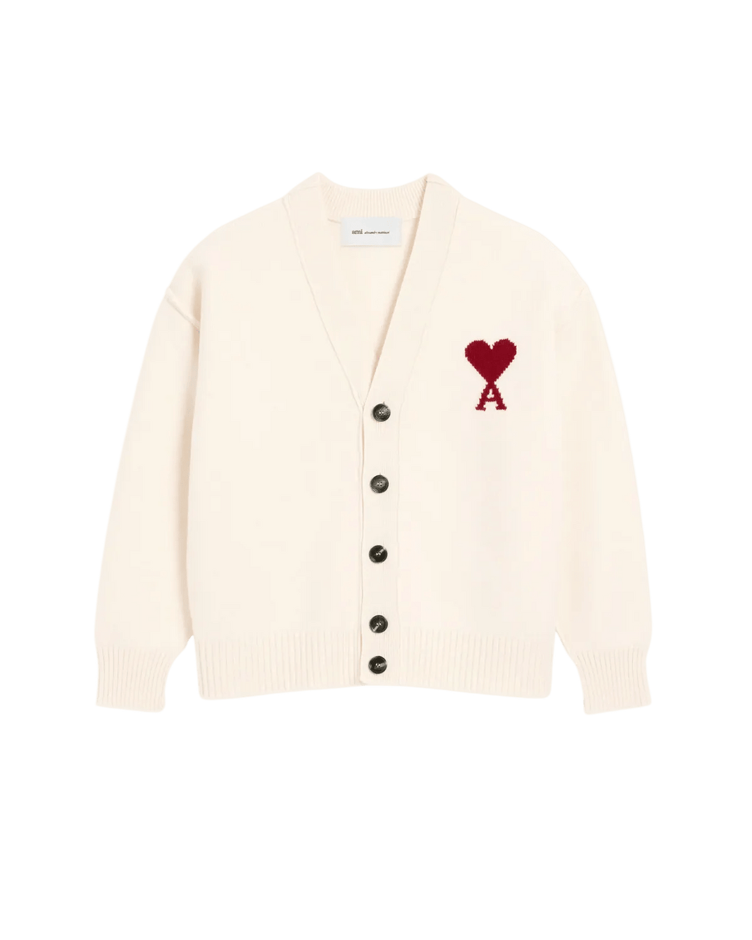 AMI PARIS - Cardigan in Felted Merino Wool Knit Blanc cassé - Lothaire