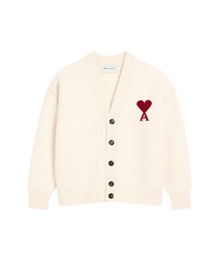 AMI PARIS - Cardigan in Felted Merino Wool Knit Blanc cassé - Lothaire