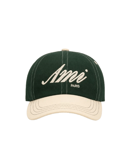 AMI PARIS - Casquette Signature en coton Vert bouteille / Ivoire - Lothaire