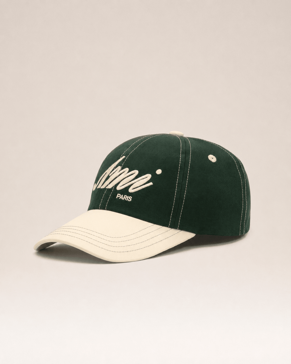 AMI PARIS - Casquette Signature en coton Vert bouteille / Ivoire - Lothaire