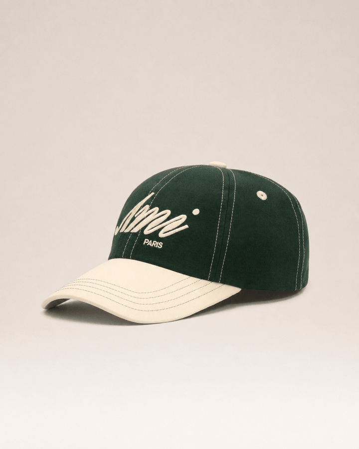 AMI PARIS - Casquette Signature en coton Vert bouteille / Ivoire - Lothaire