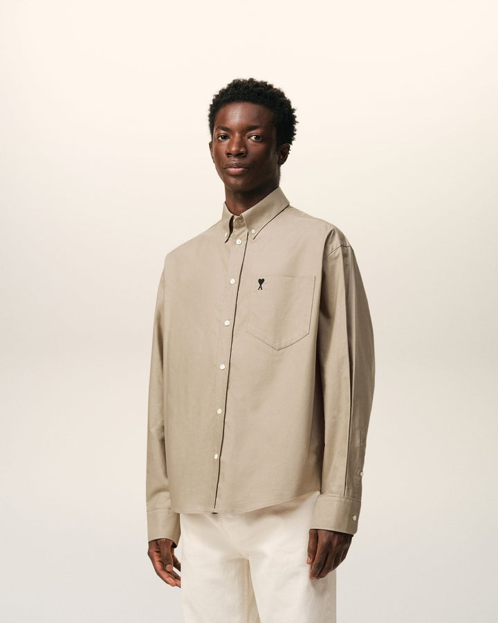 AMI PARIS - Chemise Ami de Coeur Brodée en Coton Beige - Lothaire