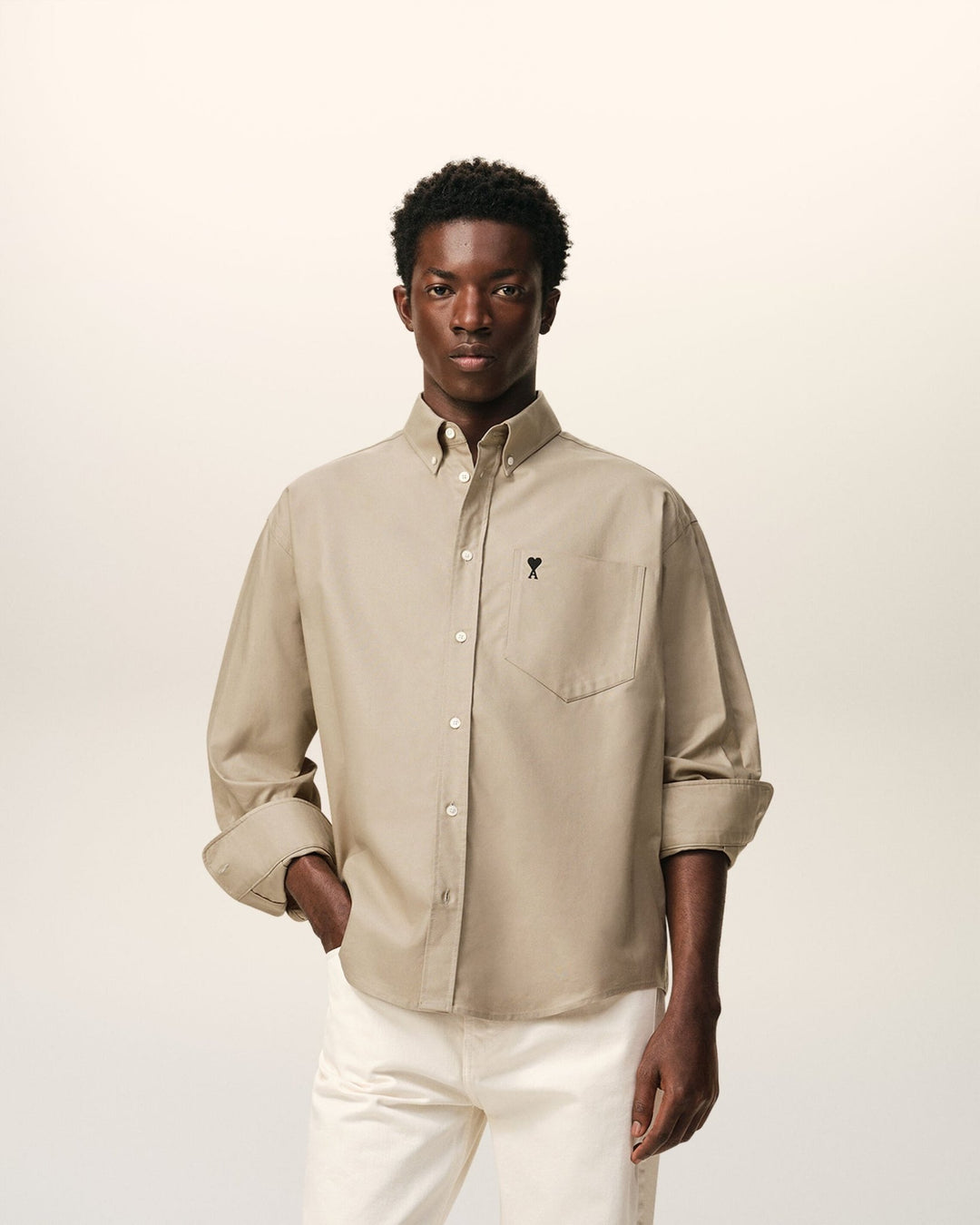 AMI PARIS - Chemise Ami de Coeur Brodée en Coton Beige - Lothaire