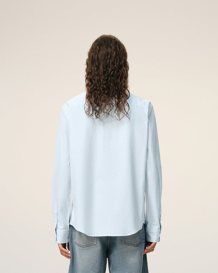 AMI PARIS - Chemise Boutonnée Ami de Coeur en Coton Oxford Bleu ciel à rayures - Lothaire