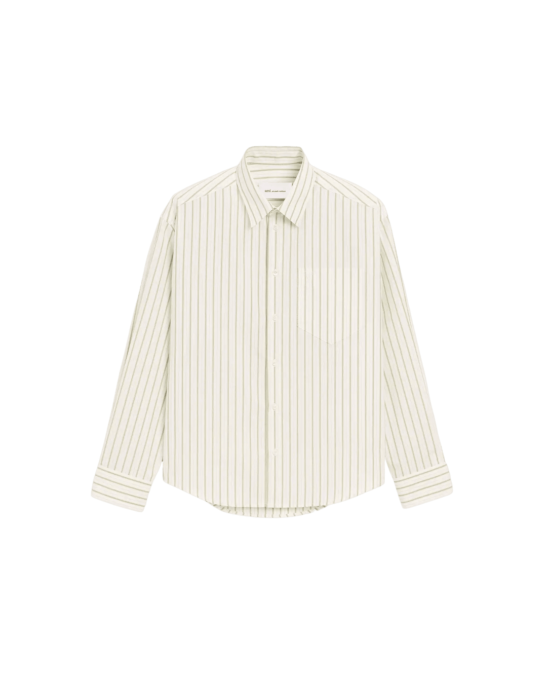 AMI PARIS - Chemise boxy Ami De Coeur en coton rayé Blanc / Vert Matcha - Lothaire