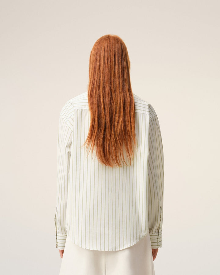 AMI PARIS - Chemise boxy Ami De Coeur en coton rayé Blanc / Vert Matcha - Lothaire