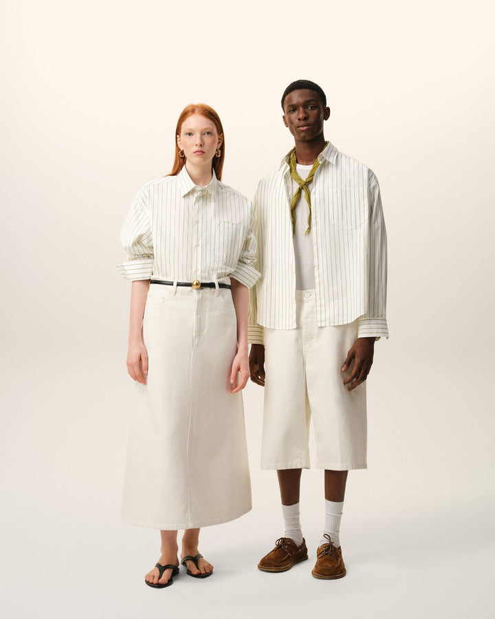 AMI PARIS - Chemise boxy Ami De Coeur en coton rayé Blanc / Vert Matcha - Lothaire