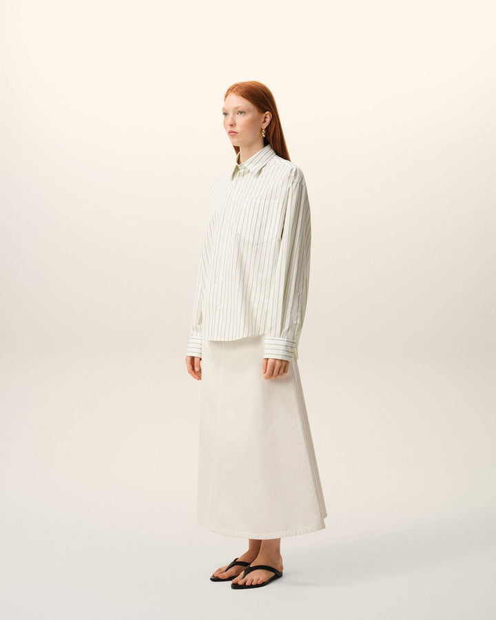 AMI PARIS - Chemise boxy Ami De Coeur en coton rayé Blanc / Vert Matcha - Lothaire