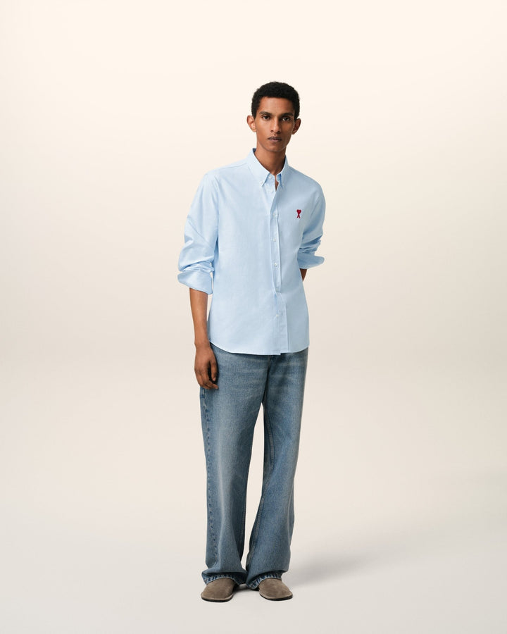 AMI PARIS - CHEMISE COL BOUTONNÉ AMI DE COEUR EN COTON Bleu ciel - Lothaire