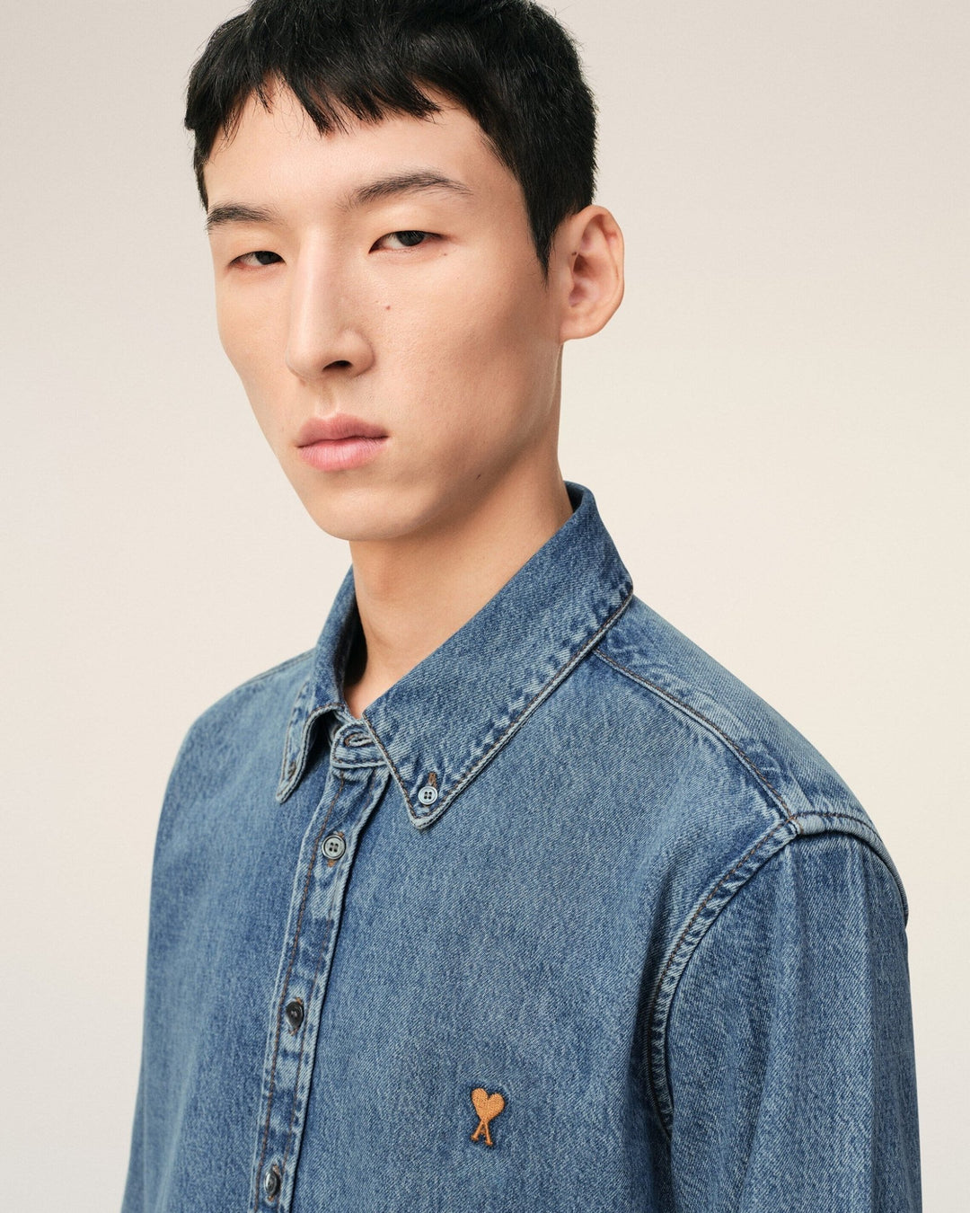 AMI PARIS - Chemise Denim Ami De Coeur en Coton Bleu délavé - Lothaire