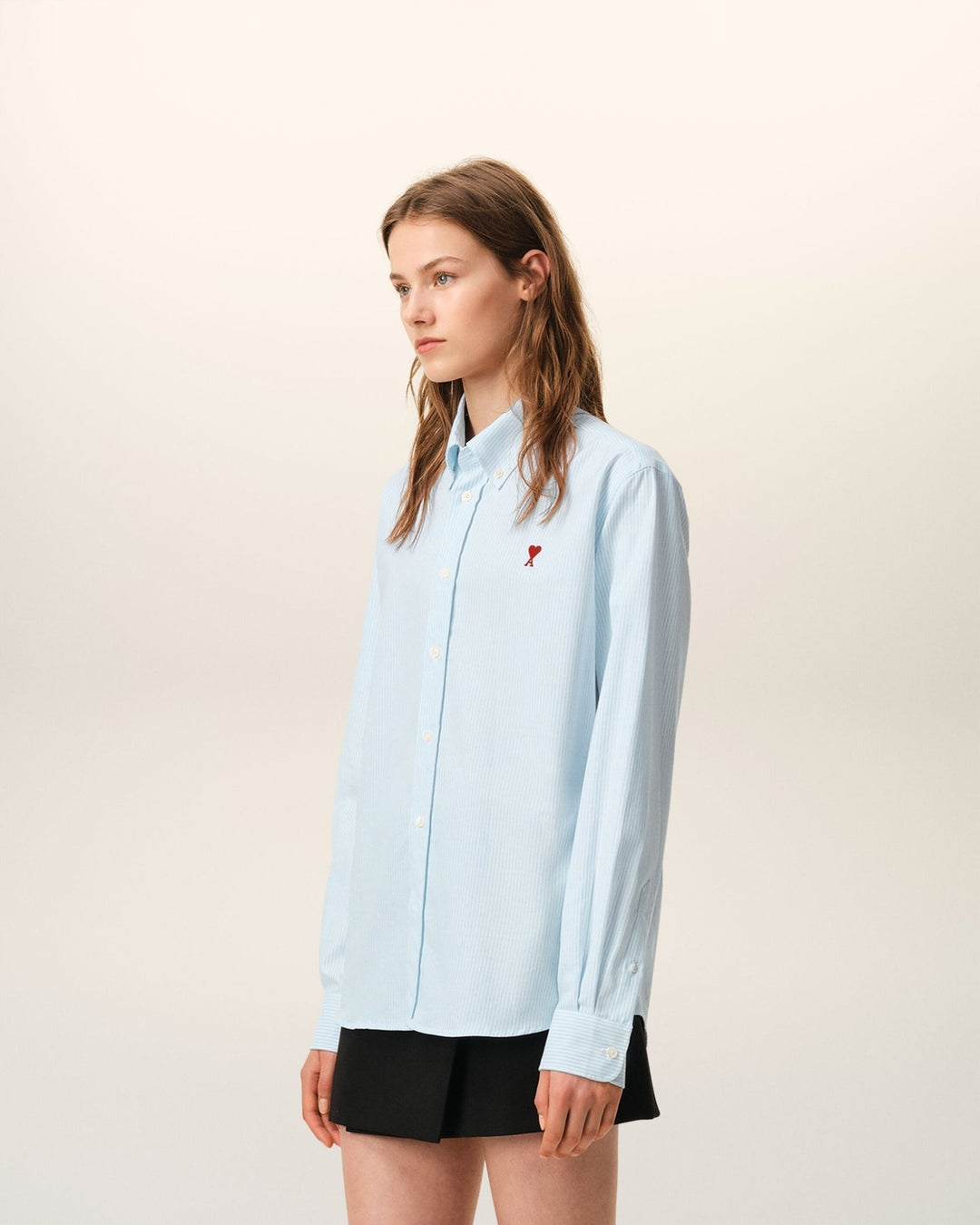 AMI PARIS – Chemise en coton Oxford rayé Ami de Cœur Bleu ciel / Blanc naturel - Lothaire