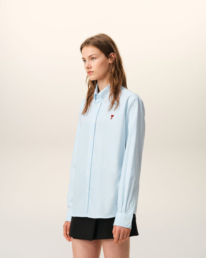 AMI PARIS – Chemise en coton Oxford rayé Ami de Cœur Bleu ciel / Blanc naturel - Lothaire