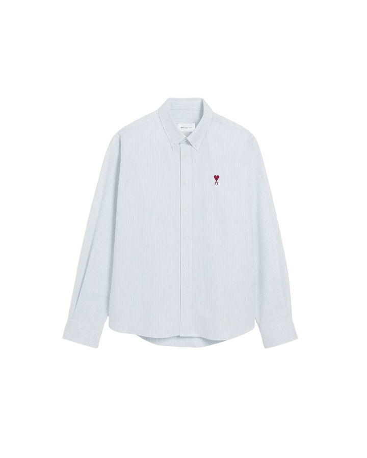AMI PARIS – Chemise Oxford en coton rayé Ami de Cœur Bleu ciel / Blanc naturel - Lothaire