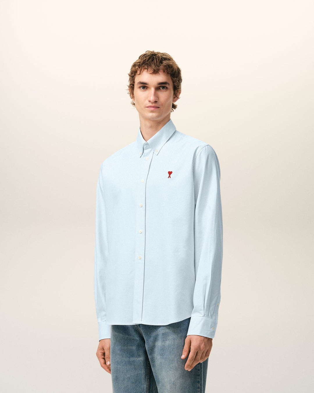 AMI PARIS – Chemise Oxford en coton rayé Ami de Cœur Bleu ciel / Blanc naturel - Lothaire