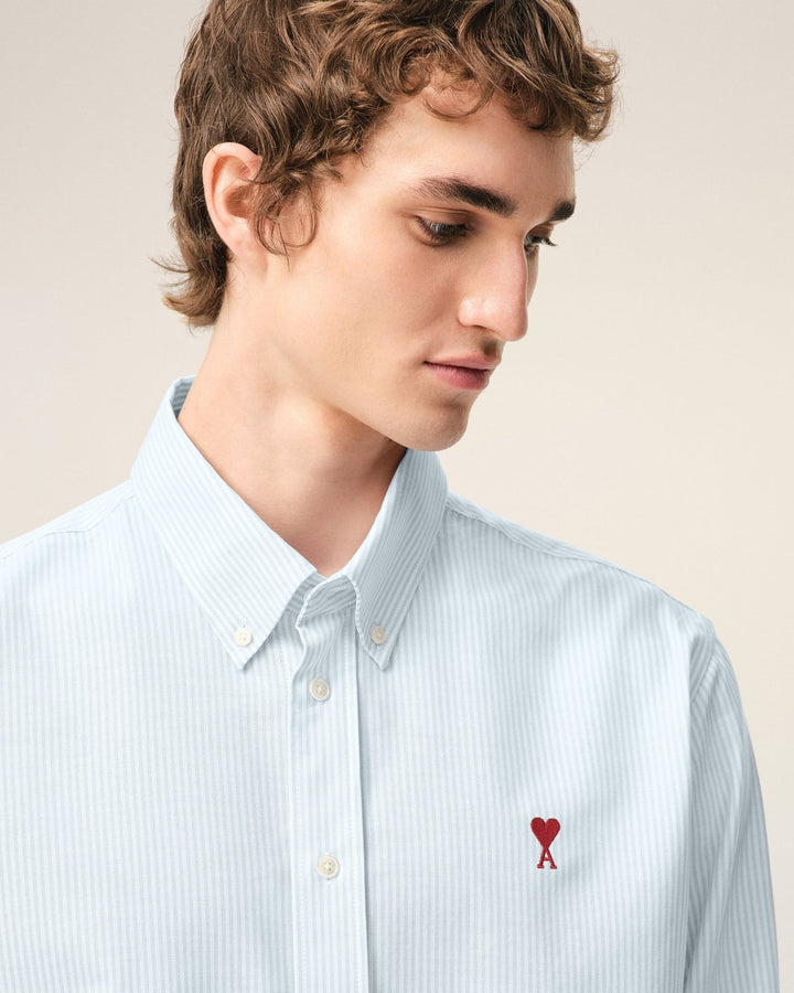 AMI PARIS – Chemise Oxford en coton rayé Ami de Cœur Bleu ciel / Blanc naturel - Lothaire