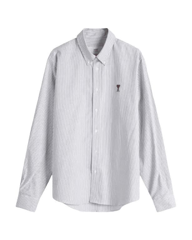 AMI PARIS – Chemise Oxford rayée Ami de Cœur Noir / Blanc naturel - Lothaire