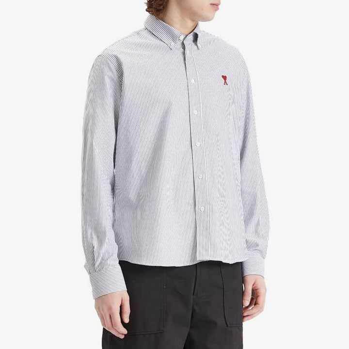 AMI PARIS – Chemise Oxford rayée Ami de Cœur Noir / Blanc naturel - Lothaire