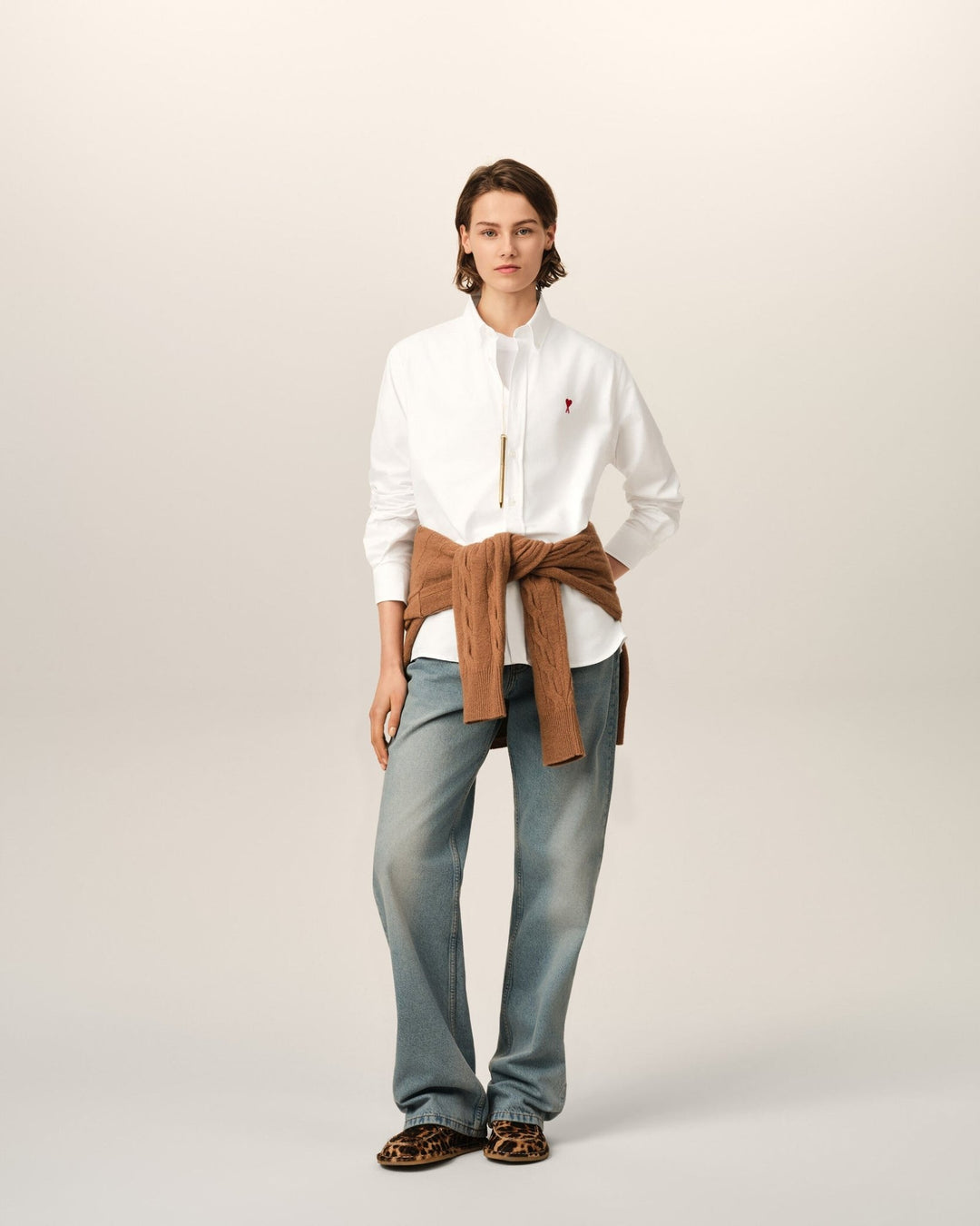 AMI PARIS - Chemise unisexe Ami de Cœur en coton Oxford Blanc naturel - Lothaire