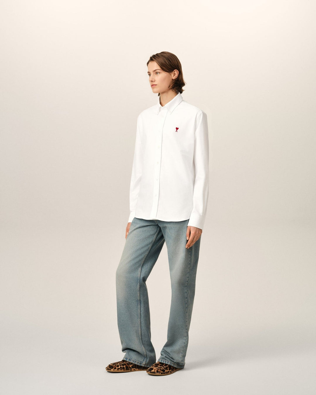AMI PARIS - Chemise unisexe Ami de Cœur en coton Oxford Blanc naturel - Lothaire