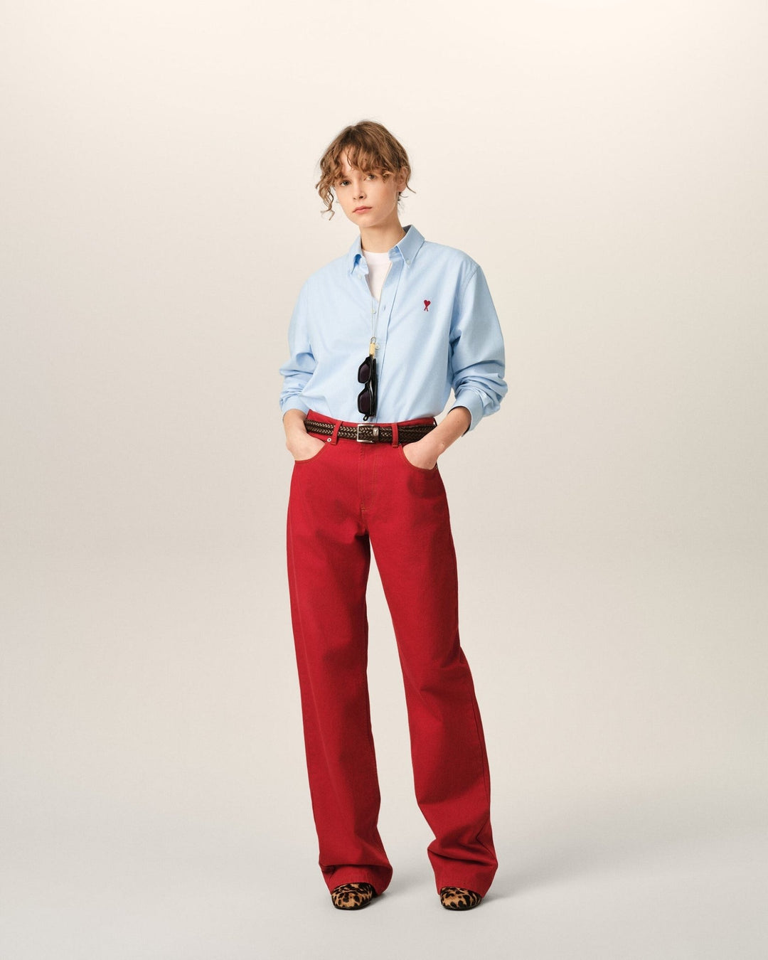 AMI PARIS - Chemise unisexe Ami de Cœur en coton Oxford Bleu ciel - Lothaire