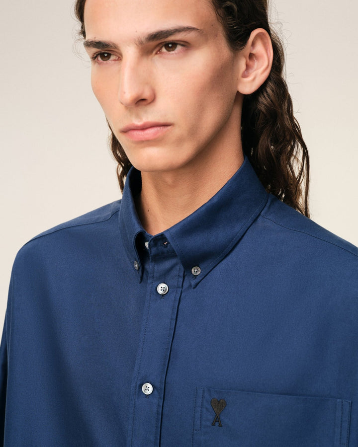 AMI PARIS - Cotton Boxy Embroidered Ami De Coeur Bleu encre - Lothaire