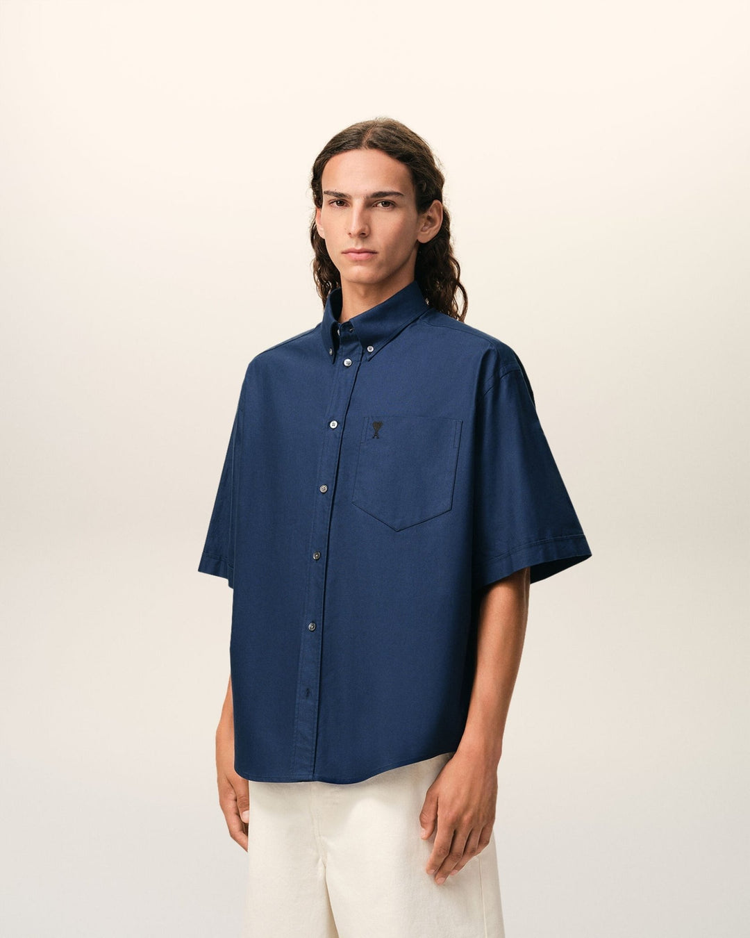 AMI PARIS - Cotton Boxy Embroidered Ami De Coeur Bleu encre - Lothaire