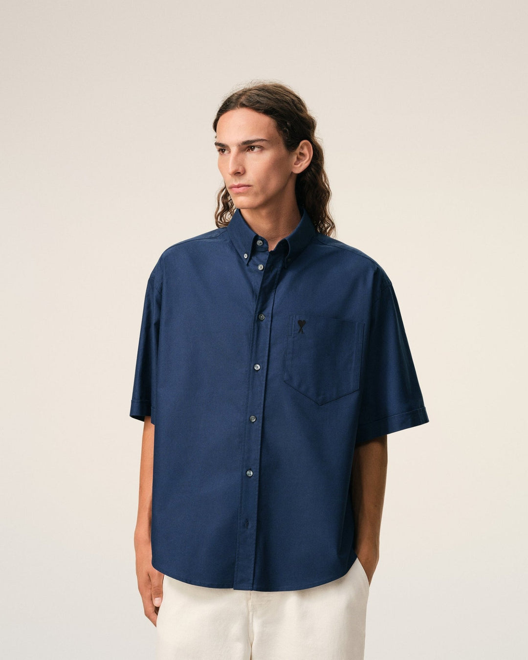 AMI PARIS - Cotton Boxy Embroidered Ami De Coeur Bleu encre - Lothaire