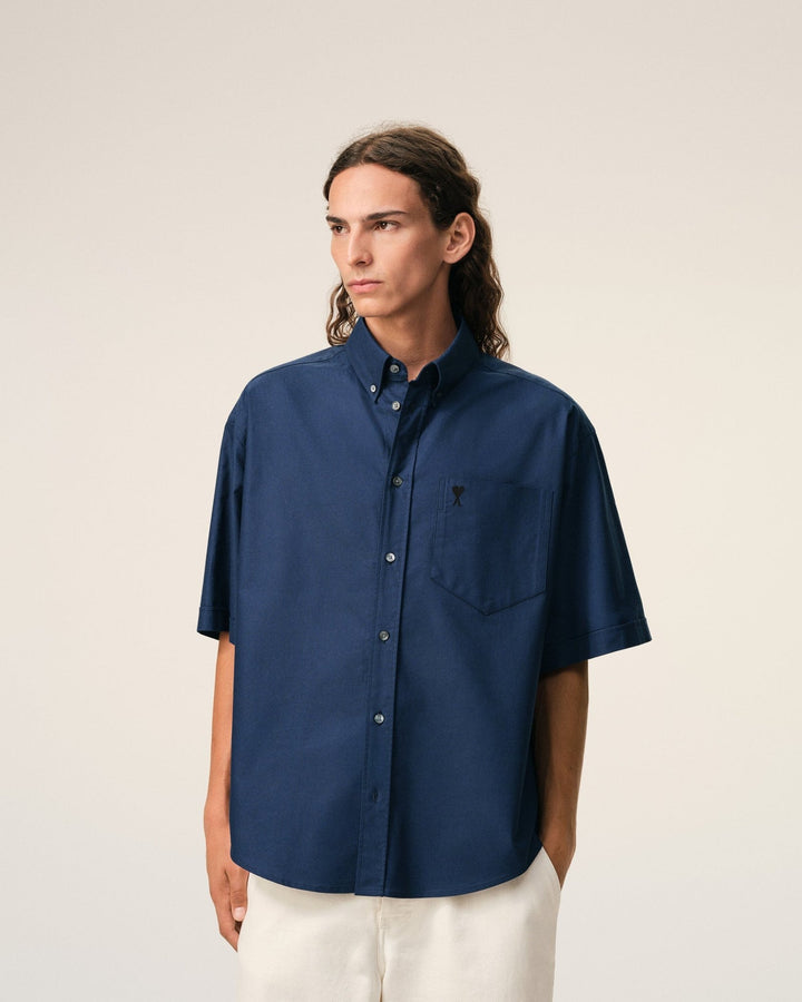 AMI PARIS - Cotton Boxy Embroidered Ami De Coeur Bleu encre - Lothaire