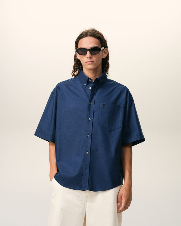 AMI PARIS - Cotton Boxy Embroidered Ami De Coeur Bleu encre - Lothaire