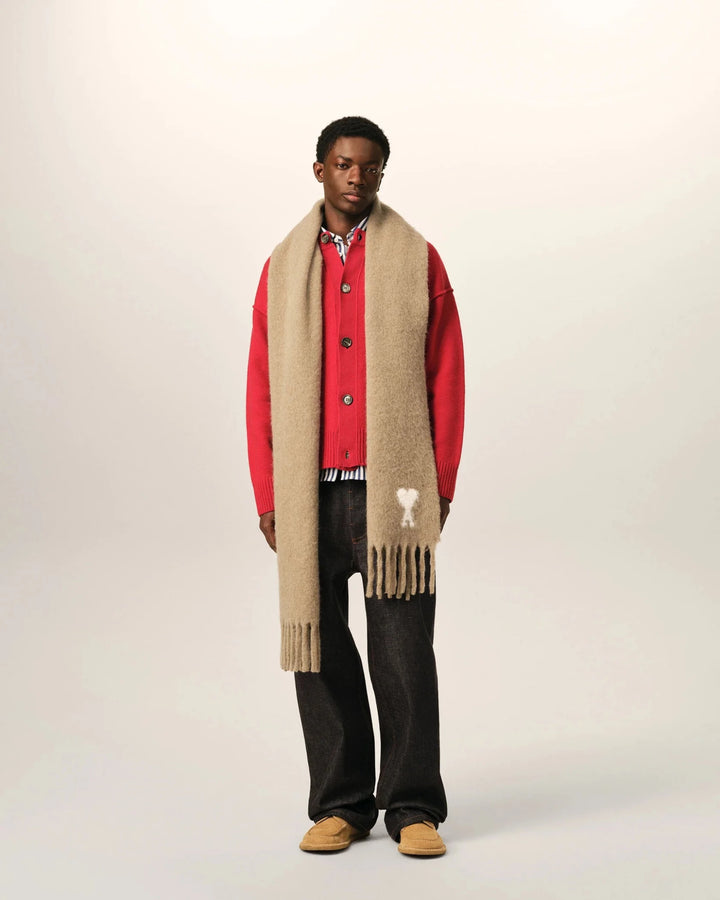 AMI PARIS - Écharpe oversize Ami de Cœur en alpaga Beige mastic - Lothaire
