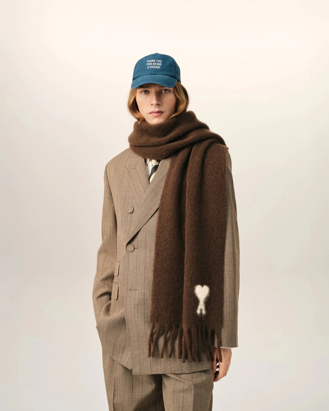 AMI PARIS - Écharpe oversize Ami de Coeur en alpaga Marron - Lothaire
