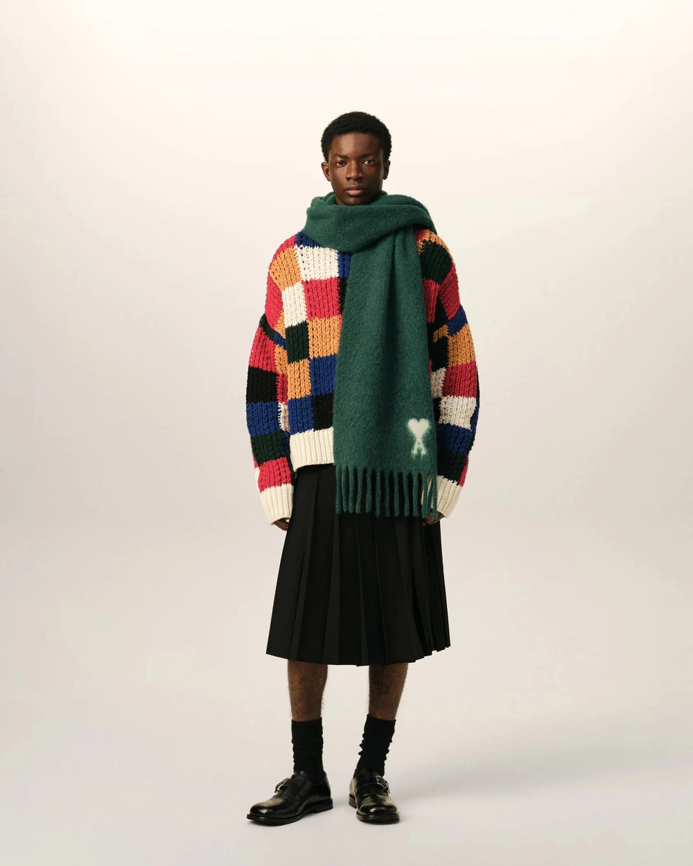 AMI PARIS - Écharpe oversize Ami de Cœur en alpaga Vert bouteille - Lothaire