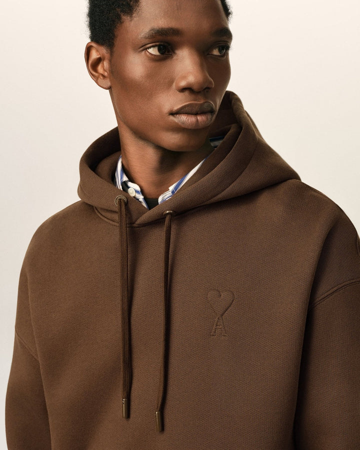 AMI PARIS - Hoodie Ami de Coeur embossé Marron chocolat - Lothaire