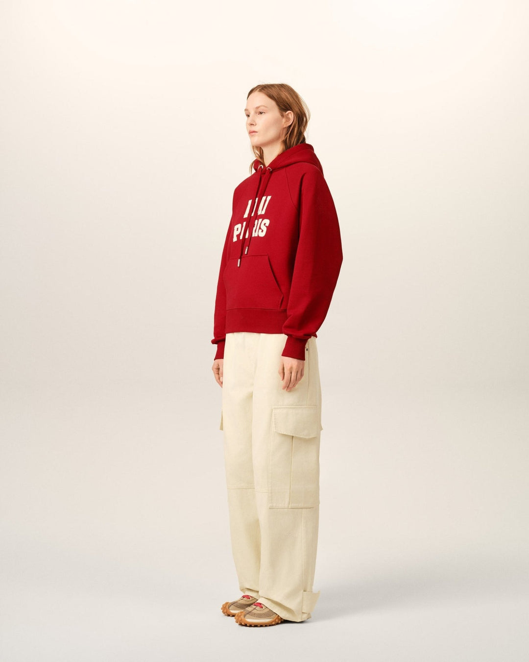 AMI PARIS - Hoodie boxy en coton brodé Ami Paris Rouge rubis / Ivoire - Lothaire