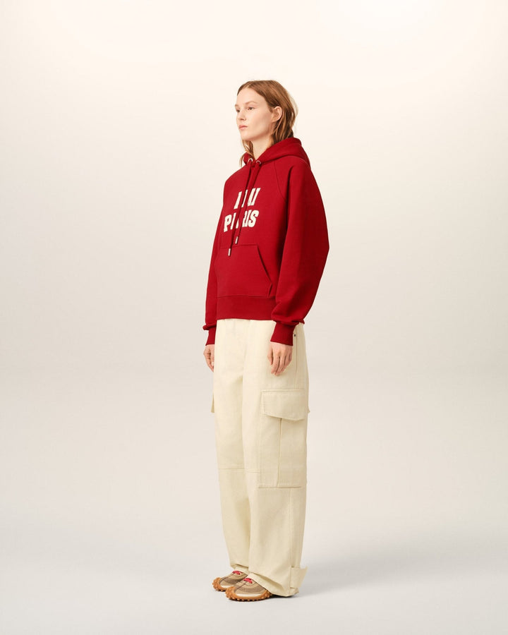 AMI PARIS - Hoodie boxy en coton brodé Ami Paris Rouge rubis / Ivoire - Lothaire