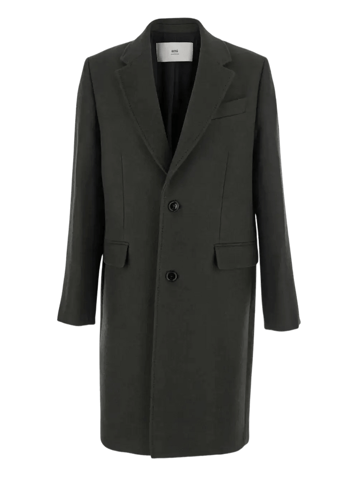 AMI PARIS - manteau droit à simple boutonnage gris anthracite - Lothaire