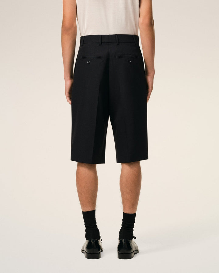 AMI PARIS - New Wool Low Waist Wide Bermuda Shorts Noir - Lothaire